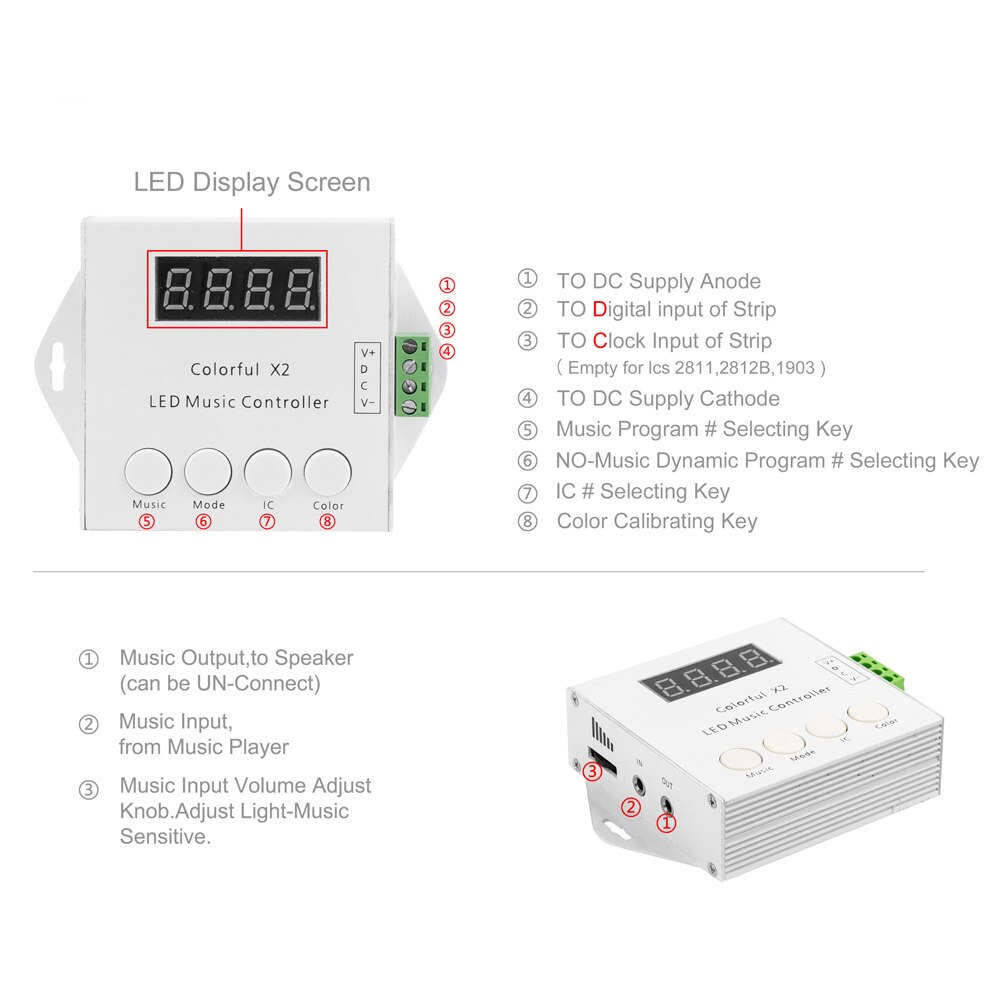 Muziek X2 Controller Voor WS2812B/WS2811/WS2813/USC1903 Led Strip Tape Licht Modules Max 1000 Pixels Met rf Touch Remote DC5V-24V