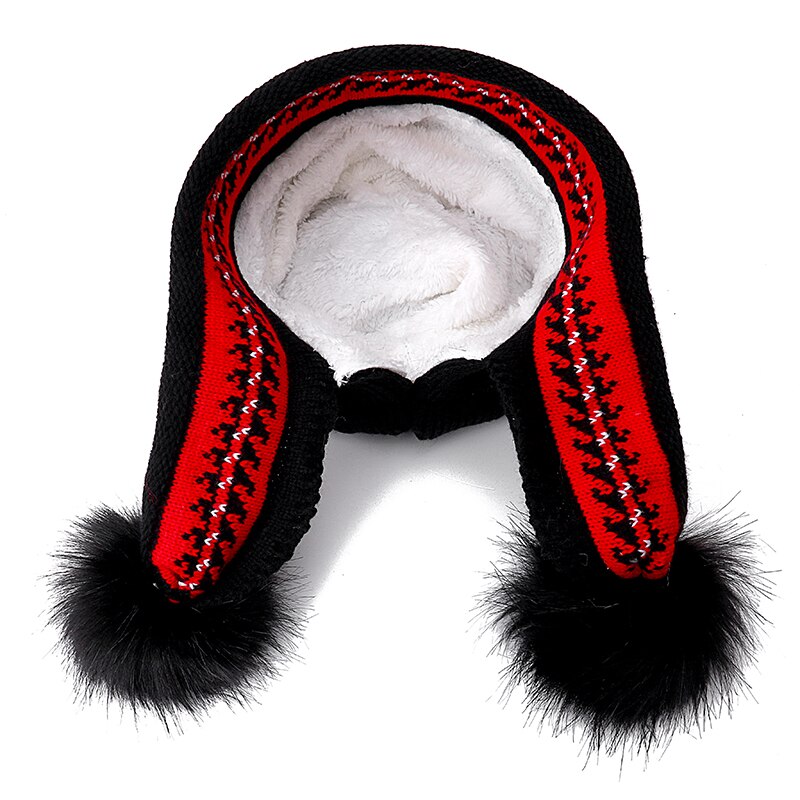 Kvinders vinterhue kvindelig tilføj pelsfor strikket hat med handsker sæt pompoms bold beanie cap piger tyk varm beanie hat