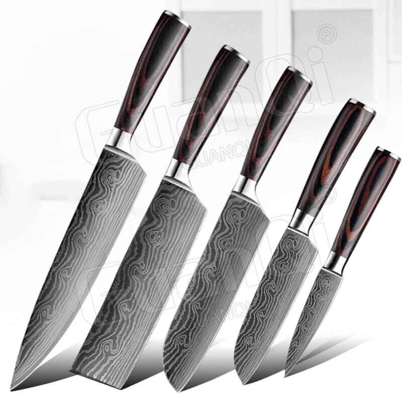 Kitchen Knives Sets Sharpest Damascus Kitchen Chef Knives Santoku Cleaver Paring Steak Slicing Utility Boning Knife: 5 PCS Set