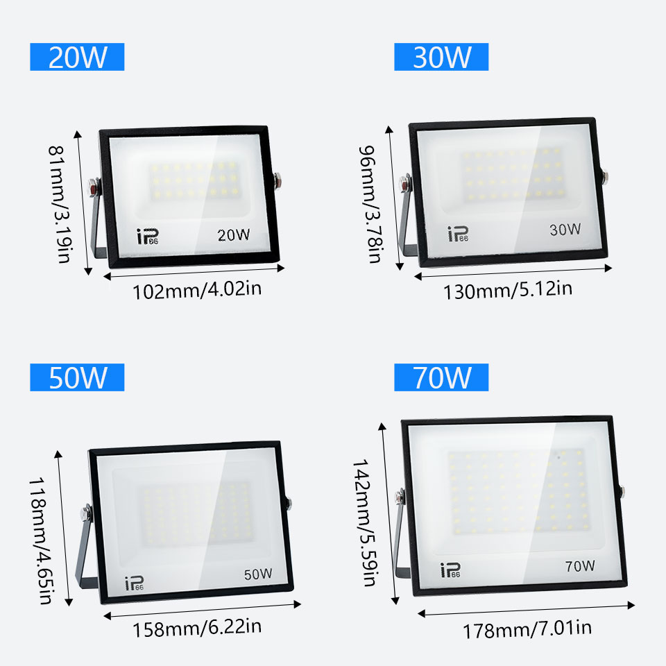 Projecteur LED IP66 AC175-265V 20W 30W 50W 70W 100W 150W200W300W, projecteur extérieur étanche en verre trempé pour éclairage de Garage