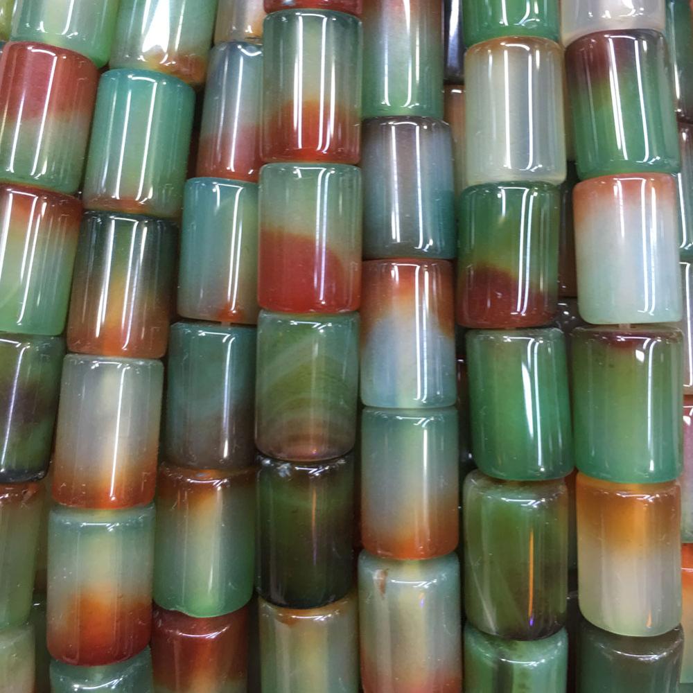 Free shippping jewelry Colorful Carnelian Cylinder Loose Beads Jewelry WFH702: Green Red G8881