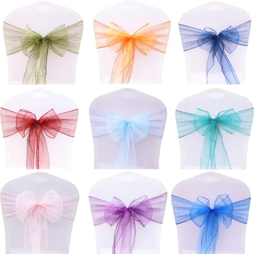 1Stck Organza Hochzeit Stühle Knoten Abdeckung Bogen Dekoration Stuhl Schärpen Bands Stuhl Gürtel Krawatten Für Hochzeiten Party Hotel Bankett Dekor