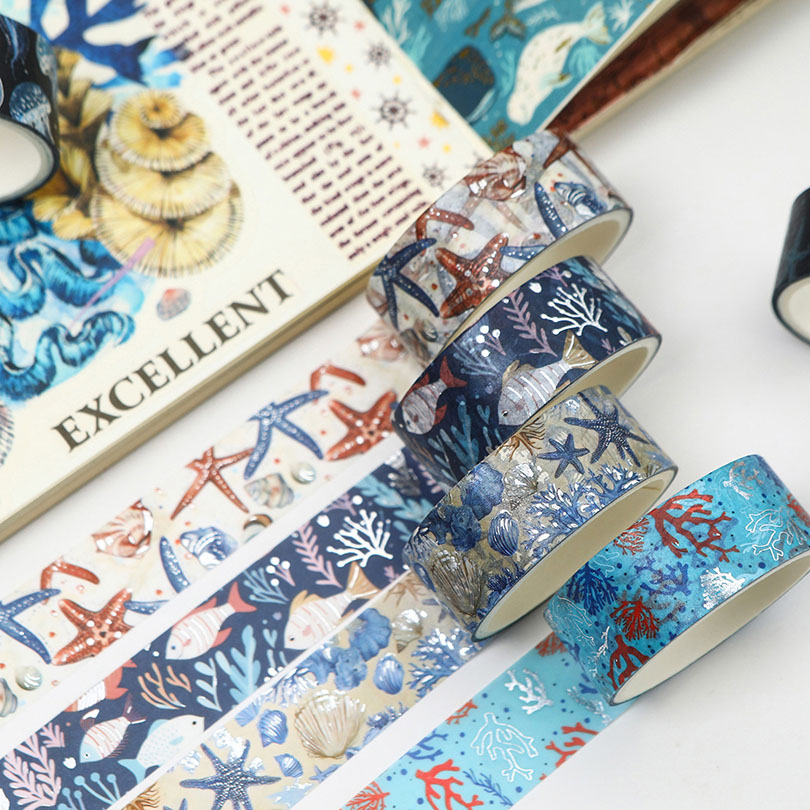 12Pcs Fruits Washi Tapes Scrapbooking Supplies Washitape Gold Foil Stamping Ocean Diary Cinta Adhesiva Decorativa Washi Tape Set