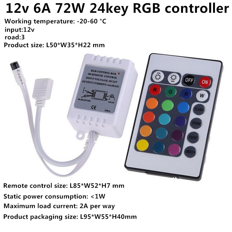DC12V 6A 24Key IR Remote Controller LED Verlichting Controller Dimmer Voor SMD 3528 5050 2835 3014 RGB LED Strip