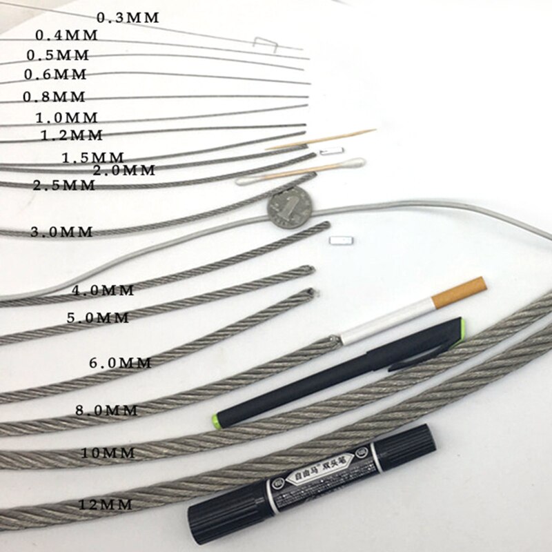 304 Stainless Steel Rustproof Wire Rope Cable 1mm 2mm 3mm 7x7 Plastic Coated Rape Rack Rope Balustrade Fence Clothesline