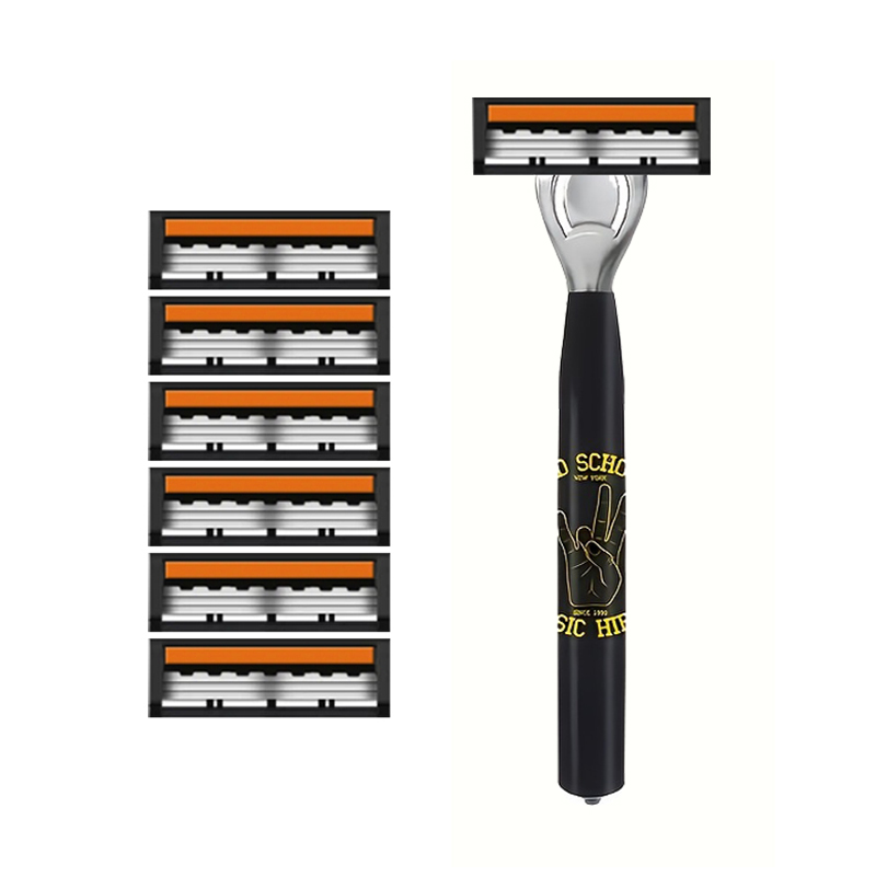 Lames de rasage pour hommes lame à trois couches rasoir de barbier rasoir de sécurité réutilisable lame importée lames de changement de tête multi-outils: Orange