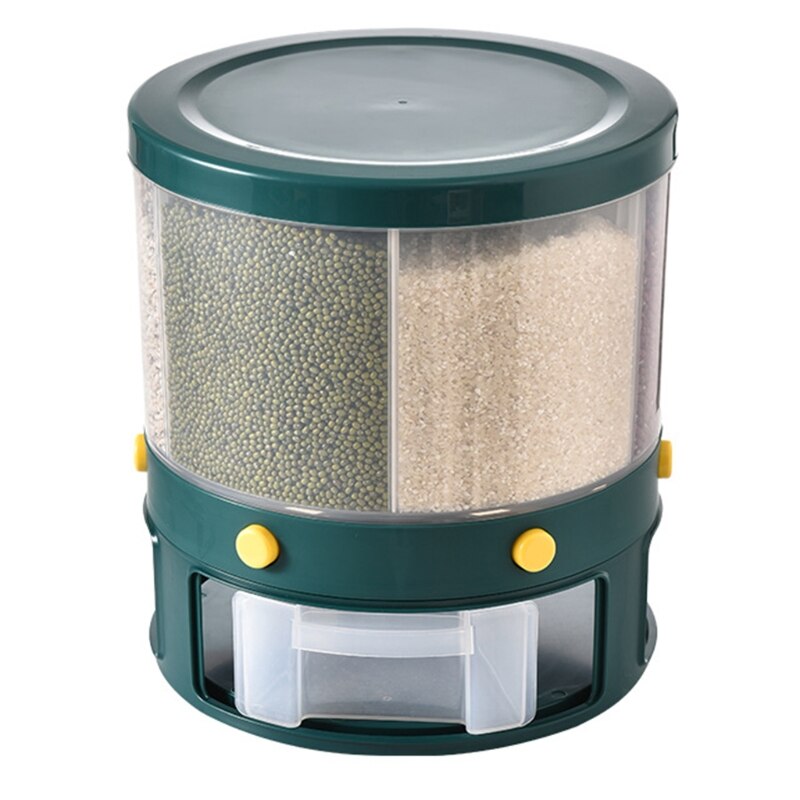 10KG Kitchen Food Storage container Rotating cans for bulk cereals Moisture Insect Proof Grain Organizer box Separat Rice Bucket: green