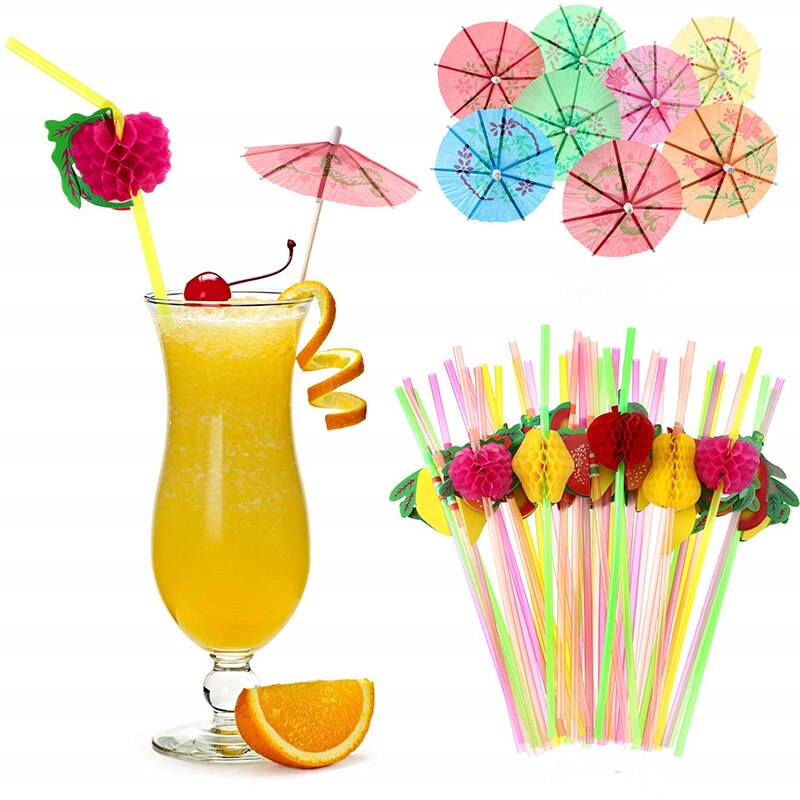 108Pcs Hawaiian Party Benodigdheden Simulatie Plant Turtle Leaf Hibiscus Cocktail Paraplu Stro Bruiloft Tafel Decoratie