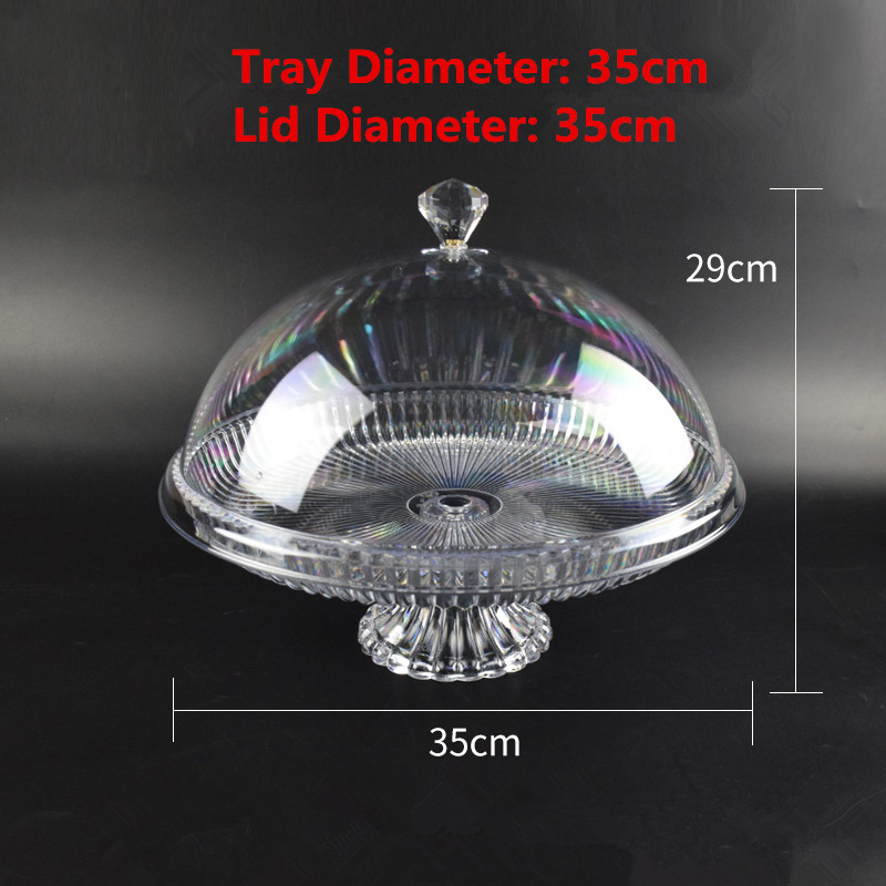 High Base Plate Lid Sampling Plate Plastic Transparent Snack cake fruit Acrylic Trial tray Household round Circle Candy Dish: Trau 35  Lid 35cm