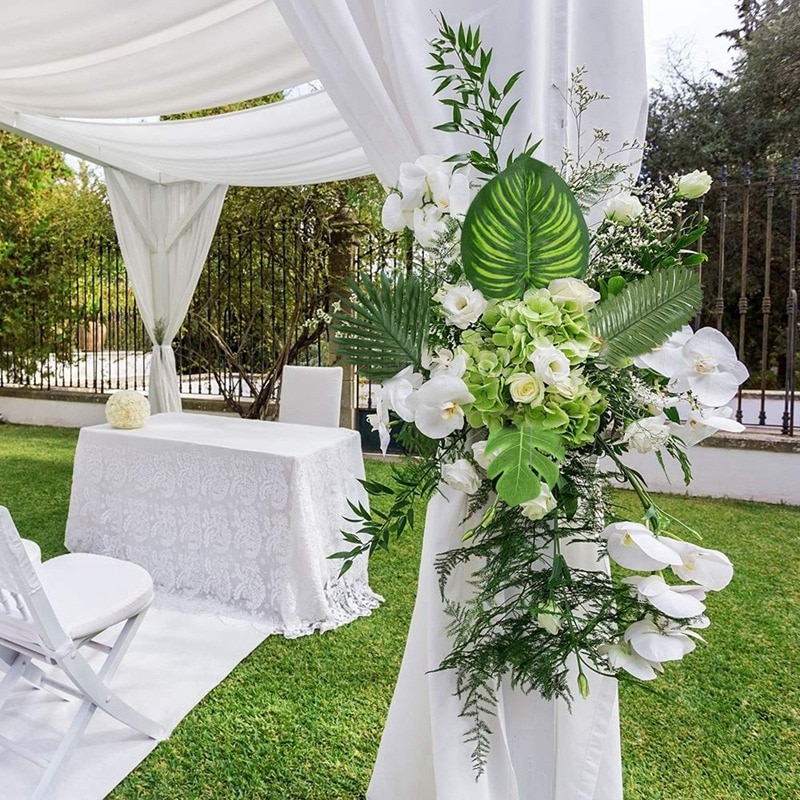 -90 hojas de palmera artificiales con tallo para decoración de Tropical hojas de palma de aniversario de playa de La Selva