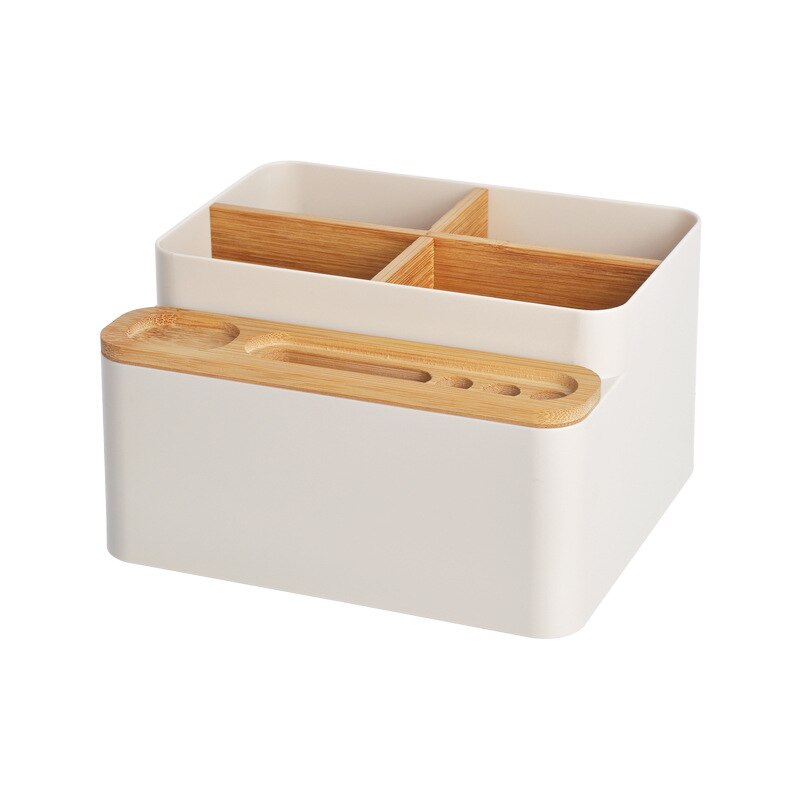 Desk Storage Box Detachable Multi-purpose Storage Box Pen Holder Wood Pen Box Bamboo Storage Case For Home Office Organizer: beige