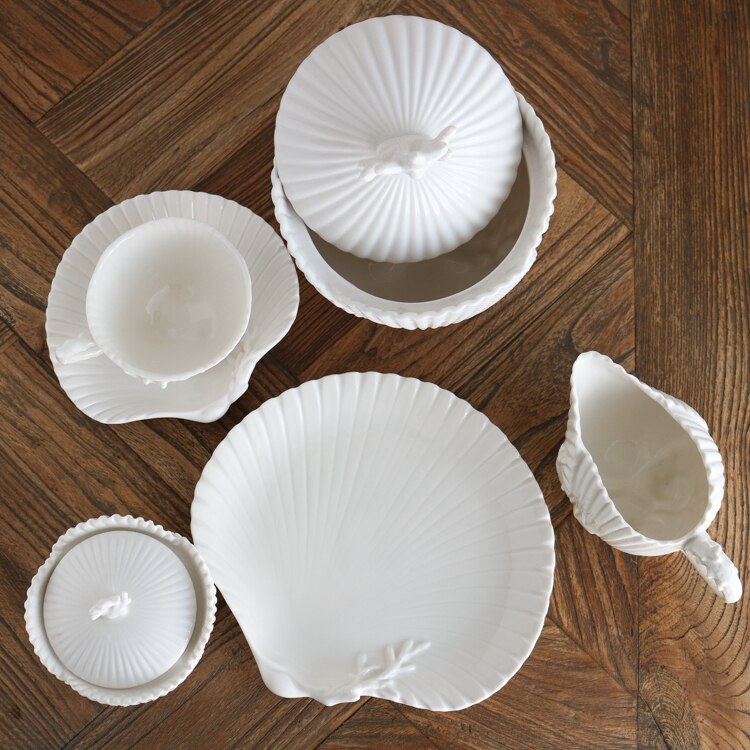 High-end Coral Shell Relief Series Coffee Cup And Saucer Milk Jug/Shell Plate Container