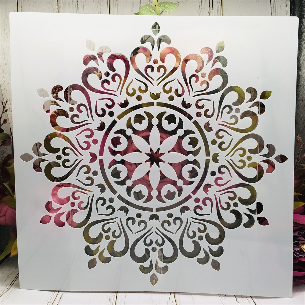 30*30cm geometri mandala hjerte krone gør-det-selv lagdeling stencils maleri scrapbog farvelægning prægning album dekorativ skabelon: Sort