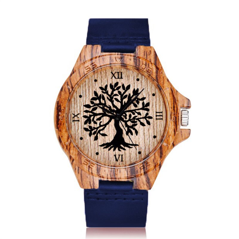 Reloj de pulsera de madera de imitación de árbol y ciervo para hombre y mujer, cronógrafo de imitación de Animal, caja acrílica, color marrón: Tree watch7