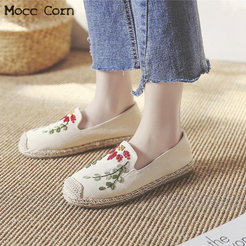 Canvas Women Flat Shoes Woman Ballet Flats Embroidered Old Peking Cloth Shoes Comfortable Casual Loafers Slip On Linen Footwear