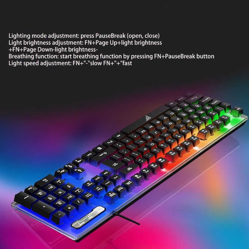 Wired Luminous Gaming Keyboard and Mouse Combo Mechanical Feel Rainbow Backlit B03C