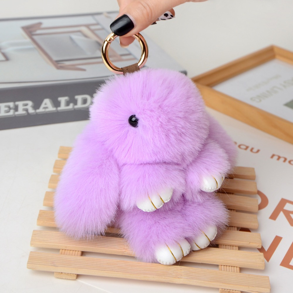 Ryggsekk anheng fluffy kaninpels pompong kanin nøkkelring myk søt kanin nøkkelring kunstig kanin jenteveske nøkkelring: Bronse