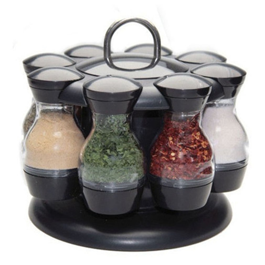 8 Jar Rotating Spice Rack Carousel Kitchen Storage Holder Condiments Container Kitchen Seasoning Bottle Set