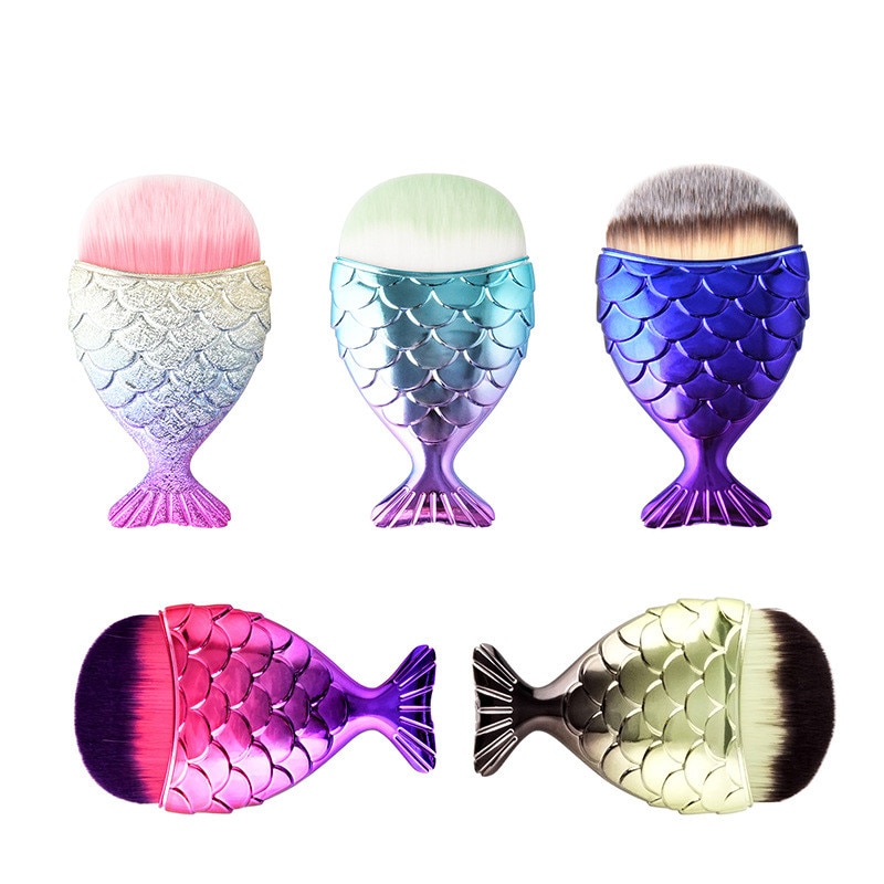1pc 5 farver havfrue makeup børste fiskehale pudder foundation kosmetiske værktøjer brochas maquillaje