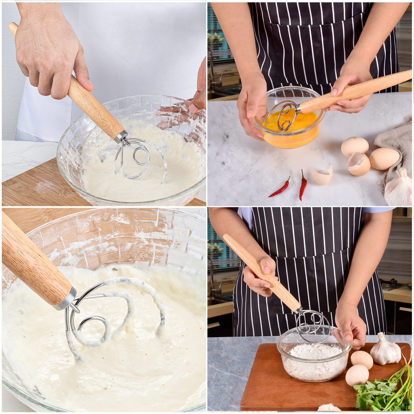 Bread Flour Whisk Blenders Mixer Tool Twist For Dough Cutter Pulverizer Stirring Rod Knead Plastic Scraper Set