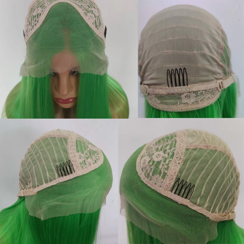 Lang lige grøn syntetisk blonde front paryk varmebestandig kvindelig paryk farverige fiber hår parykker til kvinder