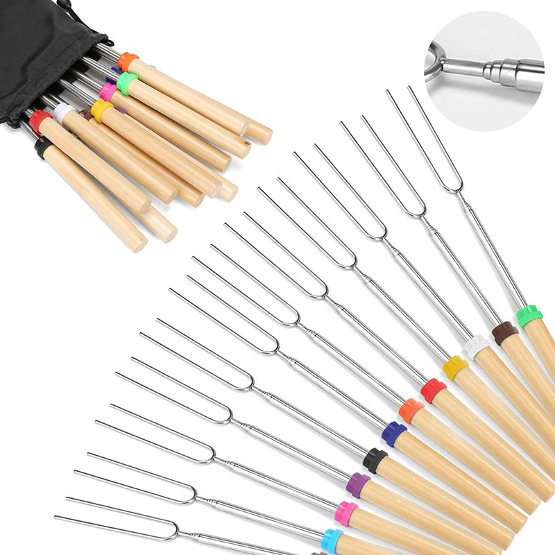 32 Inch 13Pc Marshmallow Roosteren Sticks Uitschuifbare Vorken Set Telescopische Smores Spiesjes Voor Worst Camping Kachel Bbq Gereedschap