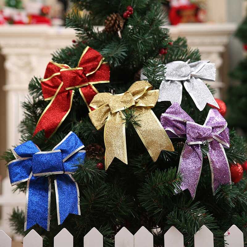 Glitter Kerst Bogen Hanger Voor Kerst Bomen Decor Kerst Lint Boog Diy Handgemaakte Levert Tuin Decoratie Ornament