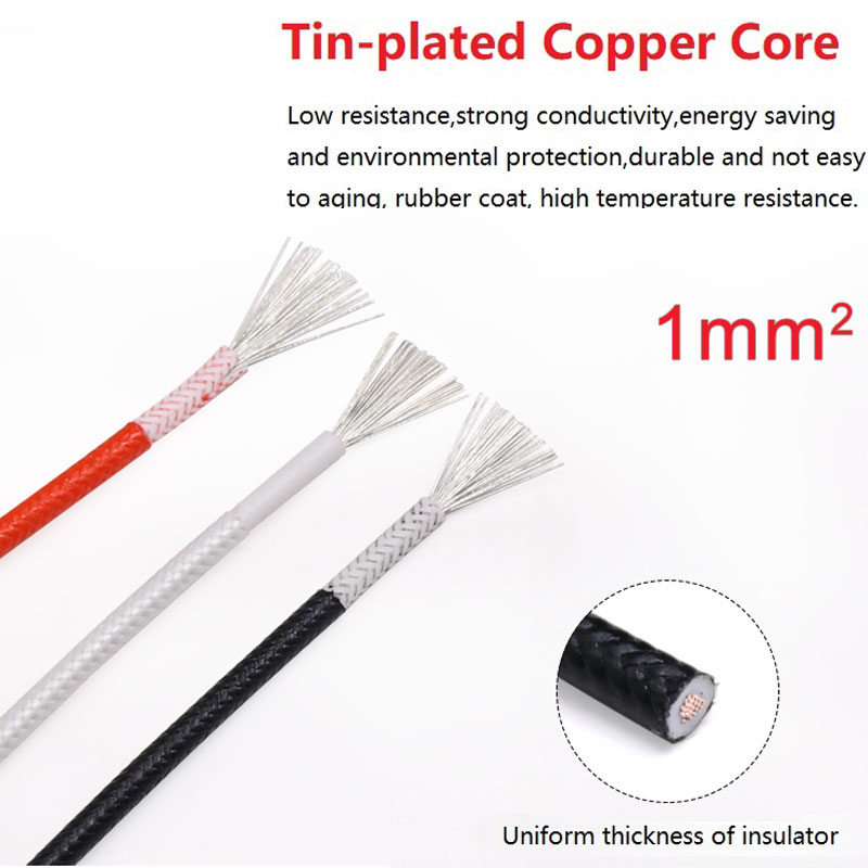 Fil de Silicone tressé en Fiber de caoutchouc, carré 1mm isolé, câble chauffant électrique, en cuivre, haute température, carbone