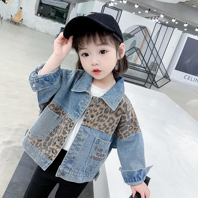 Jongens Meisjes Borduren Denim Jas Lente Herfst Kleding Baby Mode Kinderen Korea Stijl Luipaard Patchwork Jas: Size 160