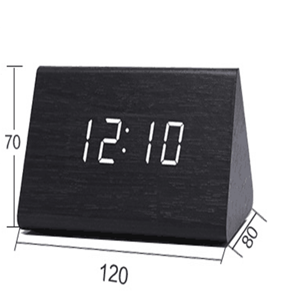 Moderne digitalt led vækkeur lydkontrol træ despertador desktop ur fugtighed temperatur display: 8