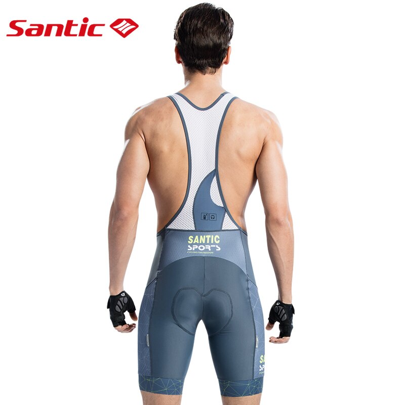 Santic heren fietsbroek met vulling, triatlon pro fit, italiaanse 4d- pad racefiets, mtb fietsbroek met bretels, achterzak