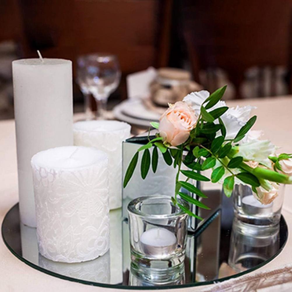 Vassoio rotondo in vetro a specchio da 200mm per decorazioni nuziali arredamento vassoio per candele piatto vassoio da pranzo riflettente riutilizzabile in acrilico fai da te