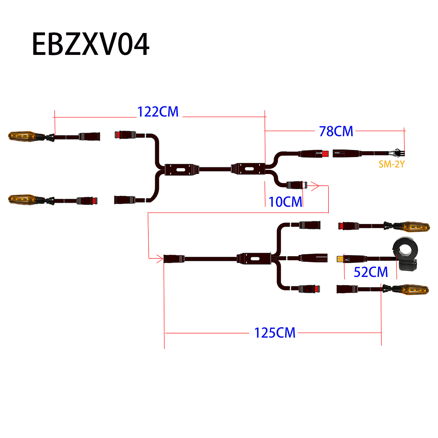 EBKE Elektrische Fiets Ebike Richtingaanwijzer V04 12V of 36V 48V 52V 72V waterdichte Kabel LED Knippert