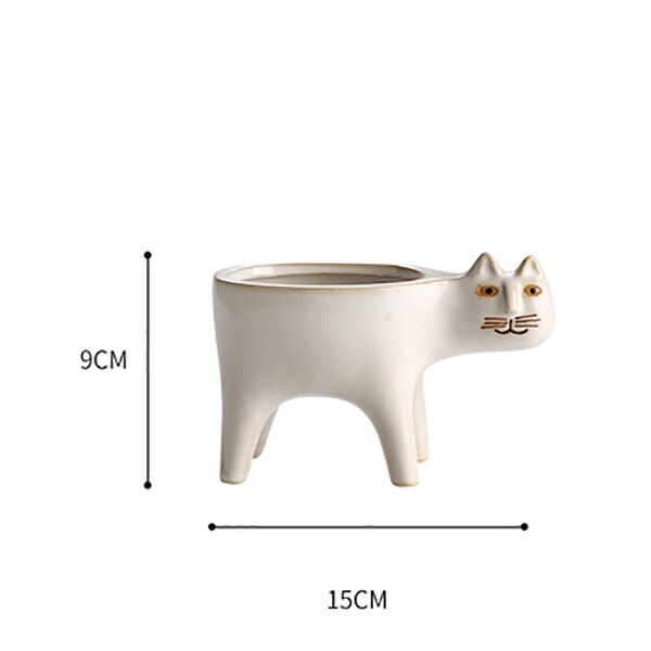 Mignon chat queue bonsaï pot de fleurs dessin animé Animal en céramique Vase personnalité Cactus plante succulente Poted bureau jardin décoration: white