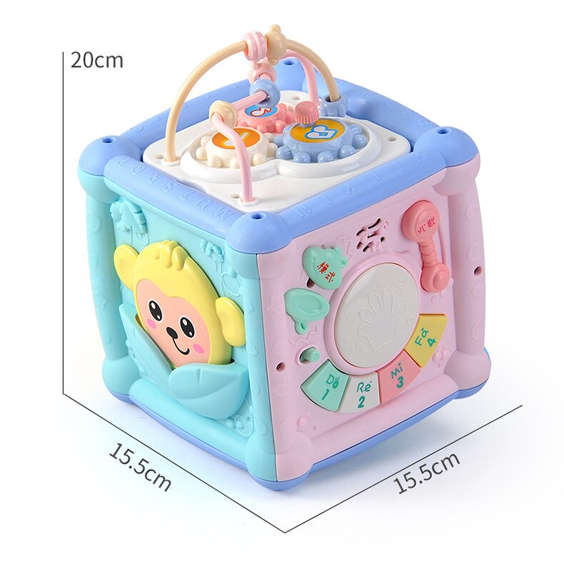 Baby Music Drum Children's Hexahedron Puzzle Multi-Functional Study Table Hand Drum Wisdom Cube Polyhedron Toy: White