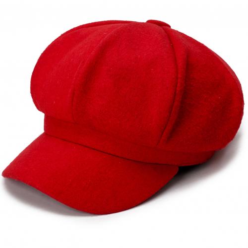 Women's hat Autumn Winter Warm Octagonal Hat Woolen Cloth Casual Beret Cap Solid Artist Painter Newsboy Hats Black Grey: Red