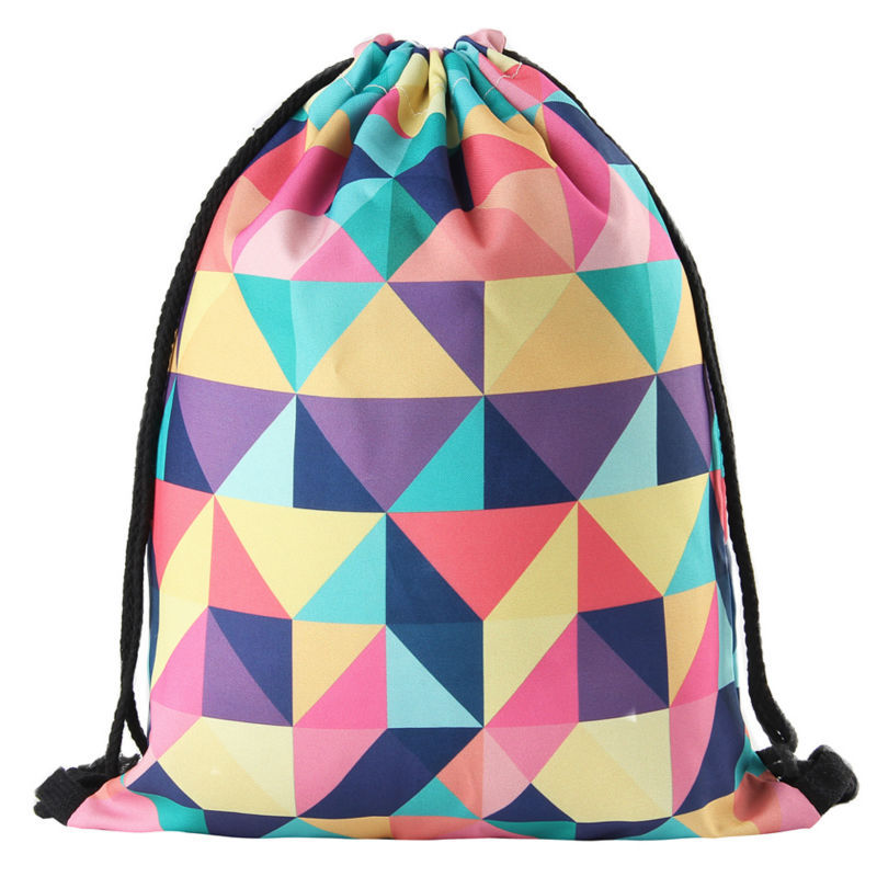 Rainbow Geometric Women Oxford Drawstring Backpack Casual Printing Travel Bag School Bag For Teenager Mochila Female