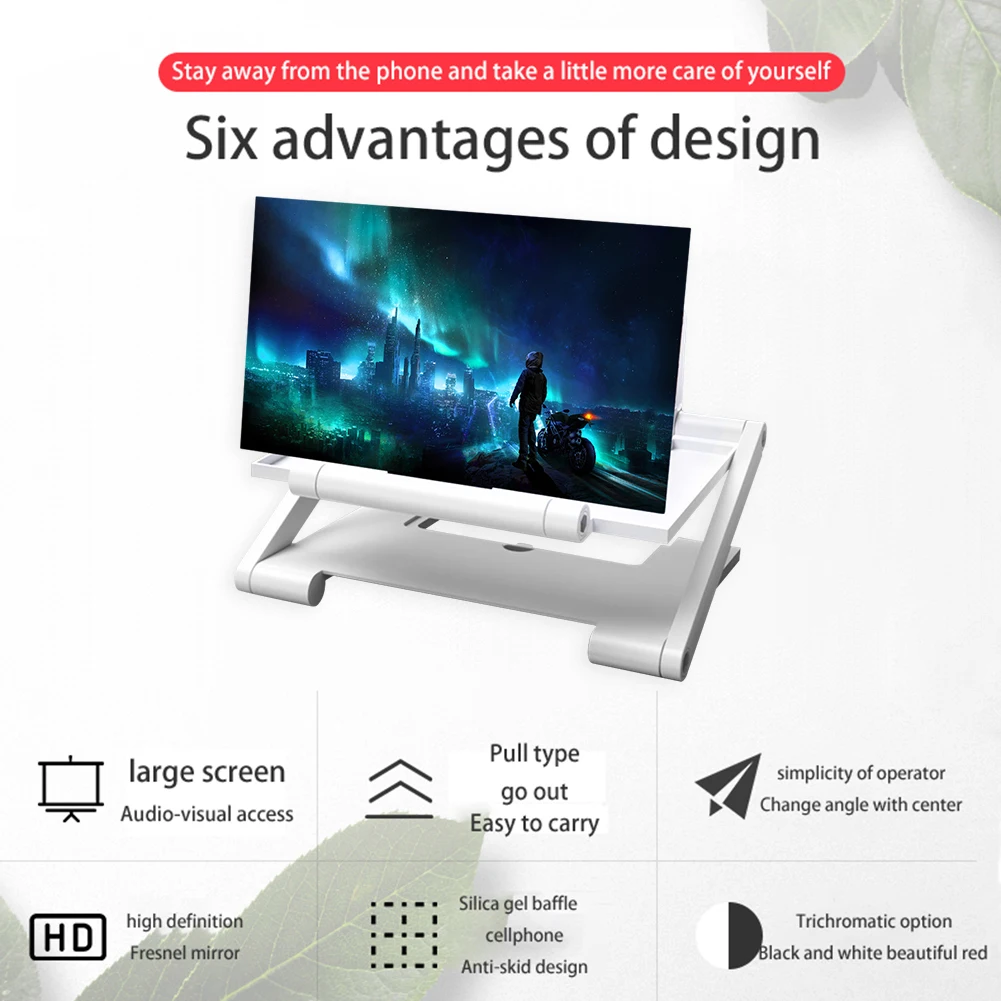 8inch 3D HD Cell Phone Screen Amplifier Folding Mobile Phone Magnifying Glass HD Projector Screen Enlarge Magnifier Phone Holder: grey