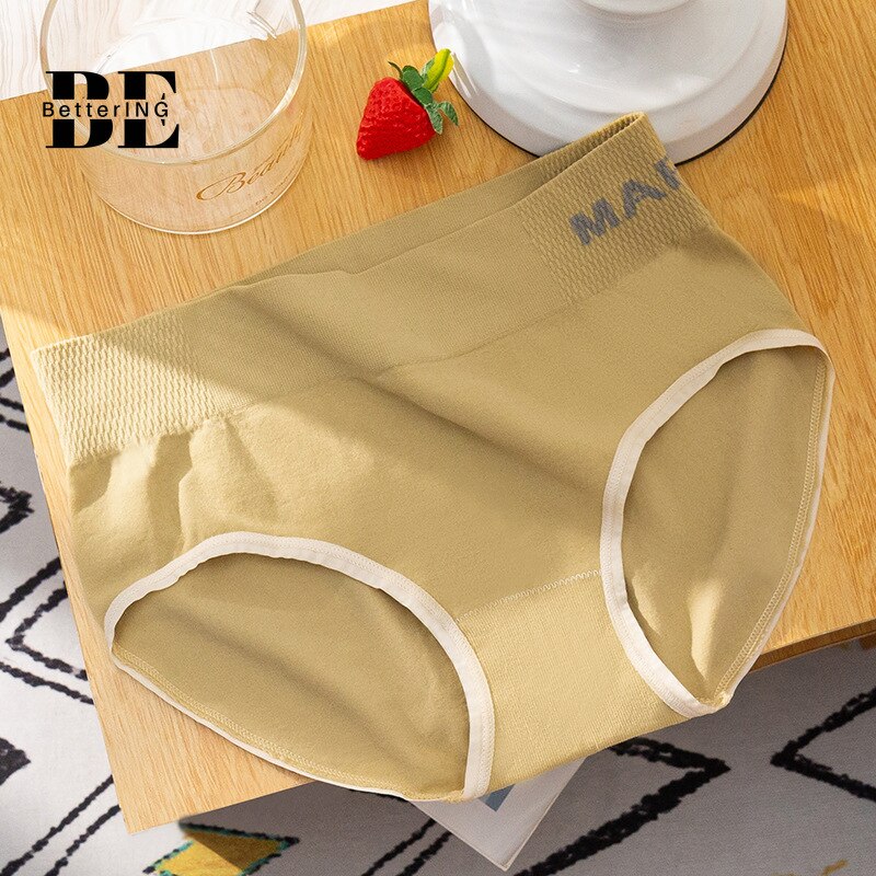 Ropa interior deportiva sin costuras de cintura media-alta para mujer, bragas japonesas antibacterianas de algodón, estiramiento de cadera y Barriga, talla grande
