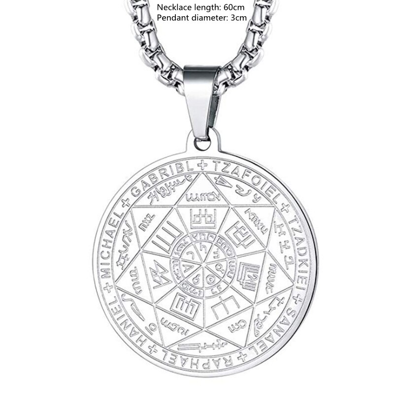 Classic simple wind hexagram magic array stainless steel pendant necklace men and women banquet leisure jewelry amulet: Silver
