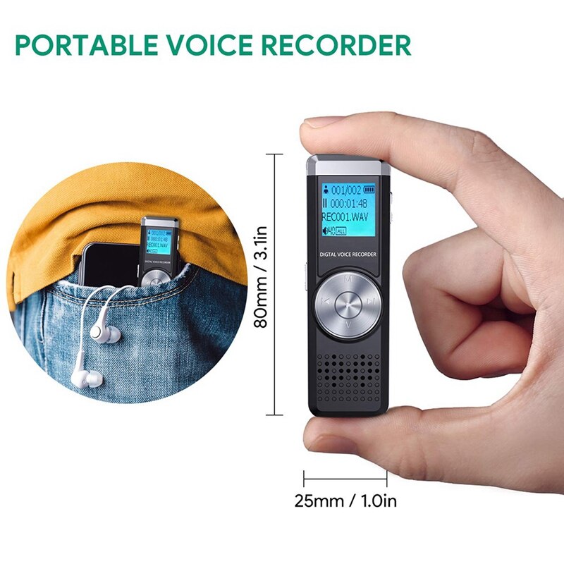 Digitale Voice Recorder Audio Sound Recorder Draagbare MP3 Recorder Voor Meeting Lezing Voice Activated Recorder