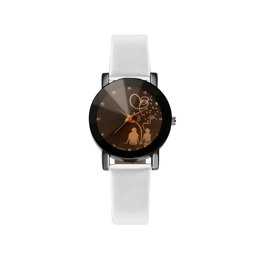 Couple Watch Female Quartz Watch Male Lover Wristwatch Back Rhinestone Faux Leather Analog Quartz Wrist Watch часы парные: White Women