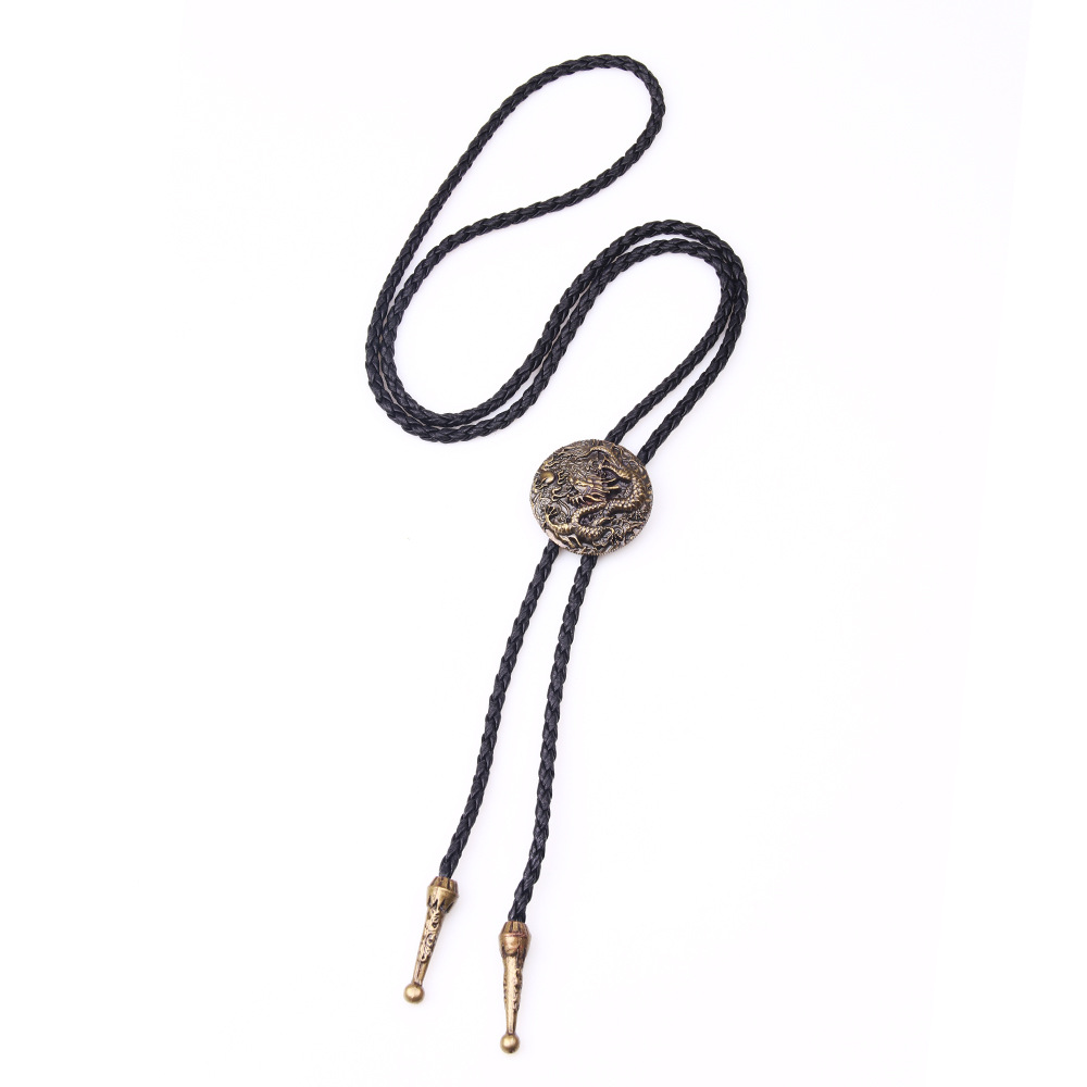 BOLO TIE-Collier Dragon Chinois en Argent pour Homme et Femme, Long, Style Ethnique, Pull, Pendentif: WHITE
