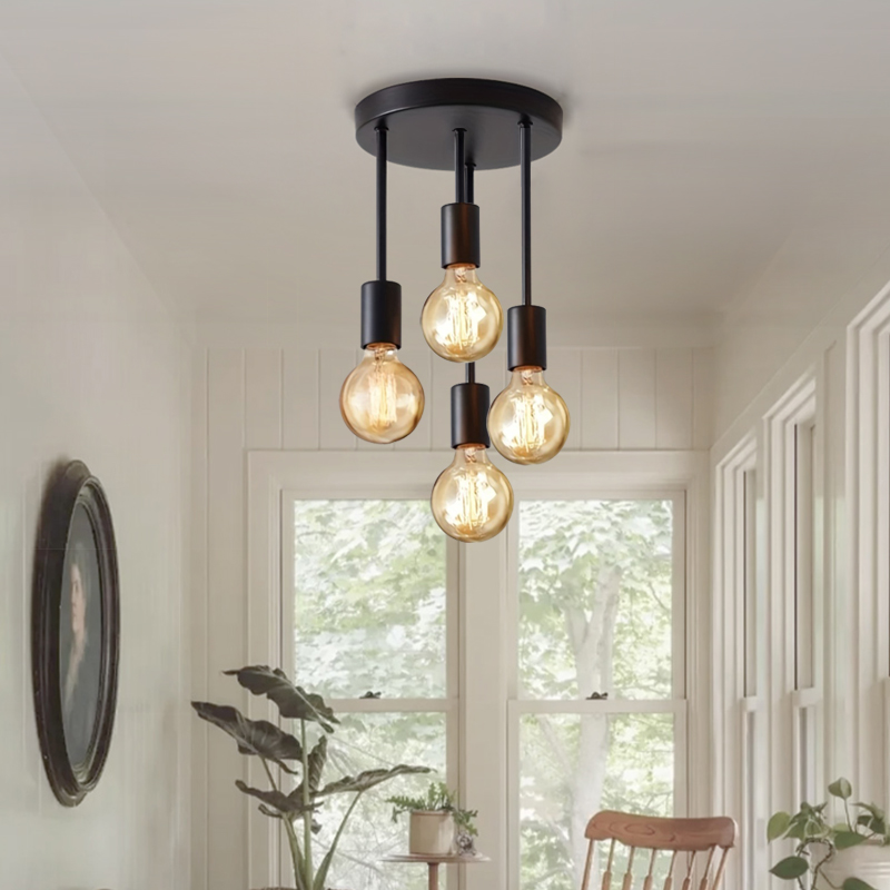 1Pc Zwart Modern 4 E27 Lamp Basis Plafond Licht, Geschikt Voor Slaapkamer, Keuken, Hal, Gang Kroonluchter (Zonder Lamp)
