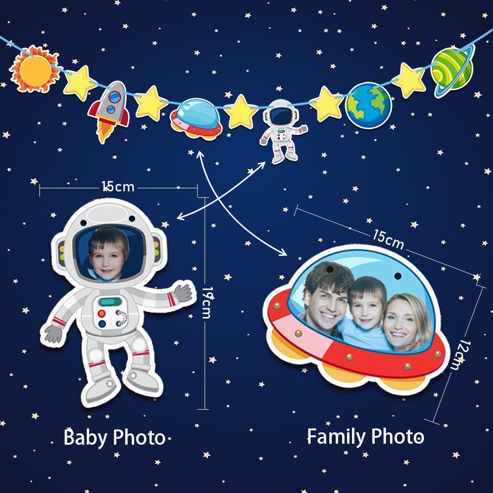 Rumskib stjerner papir banner krans astronaut solenergi bunting børn dreng pige plads fødselsdagsfest forsyninger hængende dekoration