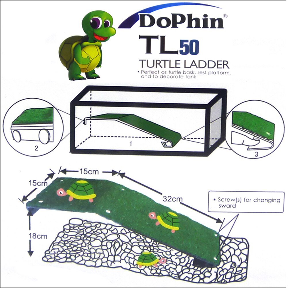 Aquarium Floating Fish Tank Basking Terrace Drying Turtle Platform Suction Cup Simulated Lawn Habitat Decoration Climbing Ladder