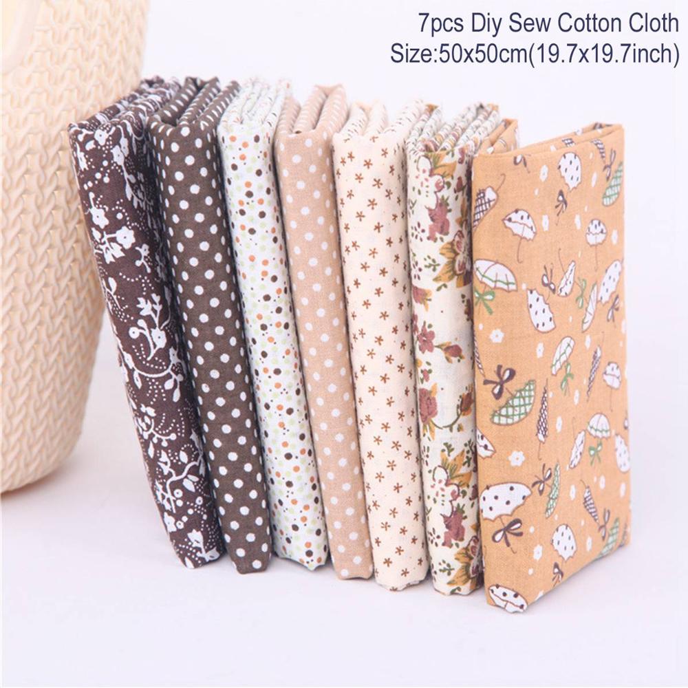 Fengrise-tissu en coton 100% imprimé | Tissus cousus et cousus, pour Patchwork, accessoires de bricolage faits à la main, 7 pièces 50x50cm: 50x50cm Coffee 7pcs