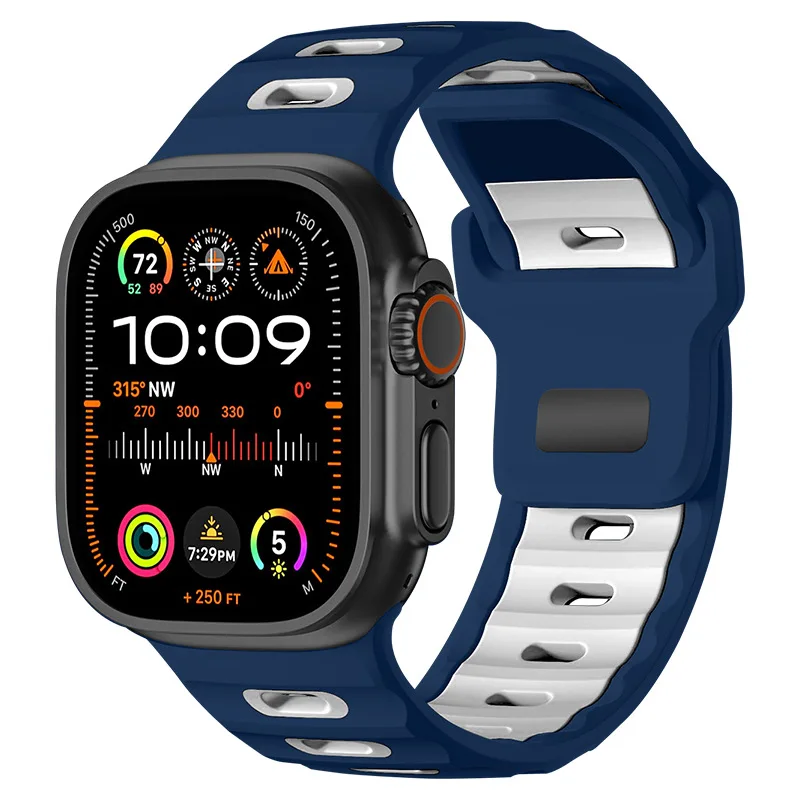Bracelet en Silicone pour Bracelet de montre Apple 44mm 45mm 41mm 40mm 49mm 42mm 38mm, Bracelet Correa iWatch série Ultra 2 SE 10 9 8 7 6 5 4 3: Noir gris / 20mm