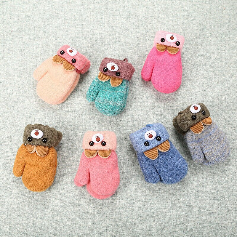 nette Bär Cartoon 0-3 Jahre Alt Baby Handschuhe Winter Stricken Wolle Neugeborenen Fäustlinge Samt Dicke kinder kinder Halten Finger Warme