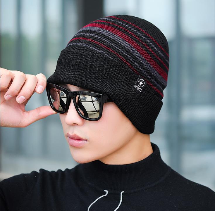 Homens Skullies Gorros Chapéu Do Inverno Das Mulheres de Malha Chapéus Para Os Homens Cap Inverno Beanie Chapéu Desabado Gorro Quente Grossa dos homens Gorro De Pele Cap: star red